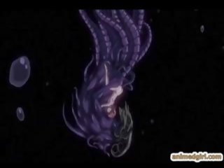 Aranyos anime coeds elcsípett és képzett által tentacles szörny